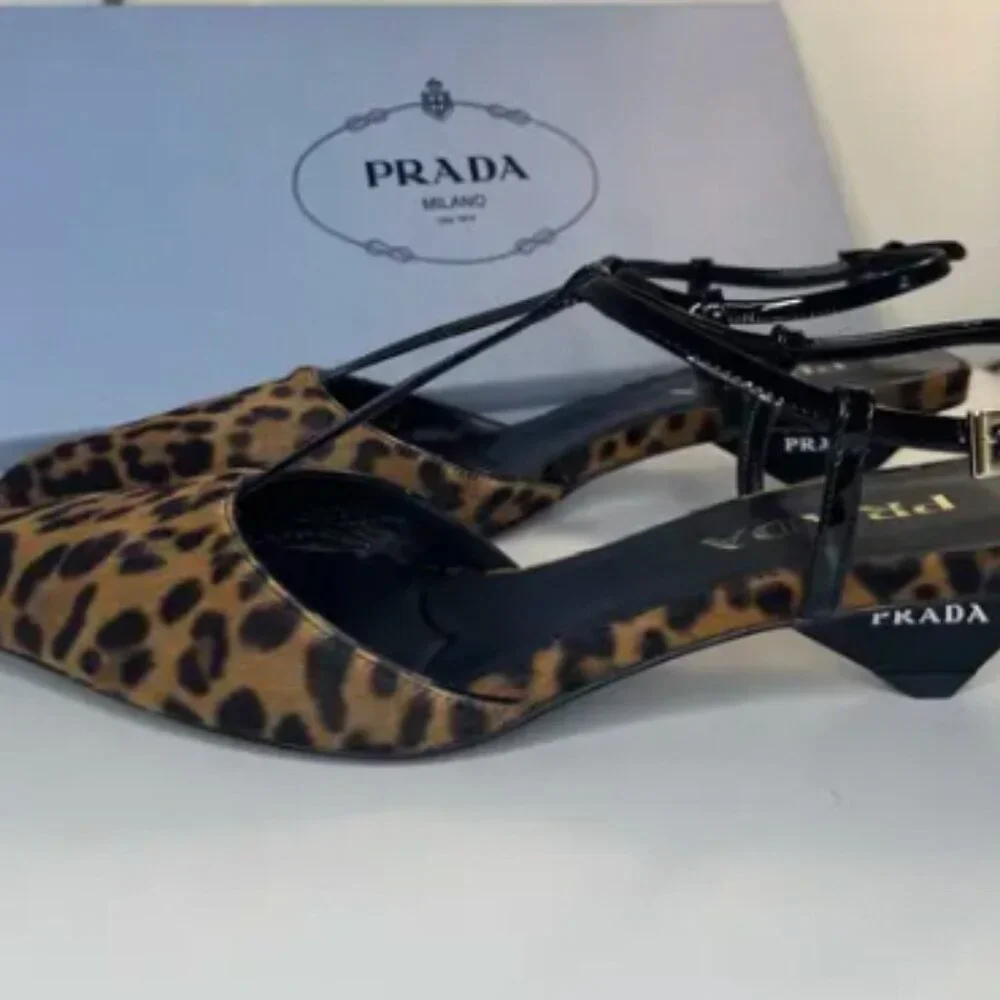 Prada Leopard Print T-Strap Ballerina Pumps - Picture 2 of 6